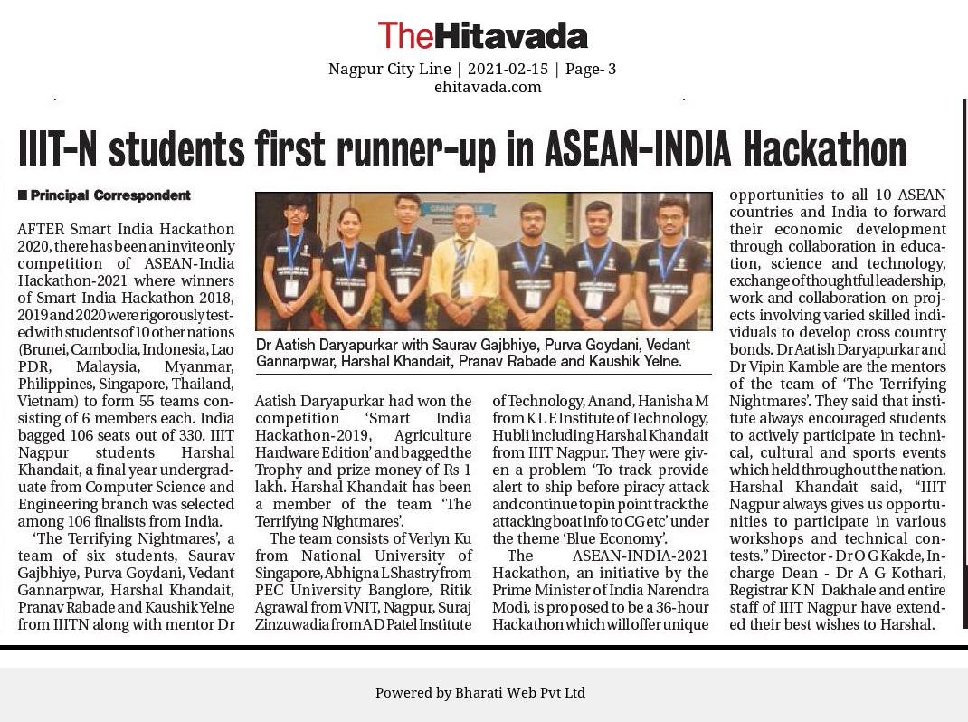 IIIT-N Students First runner-up for ASEAN-INDIA Hackathon 2021
